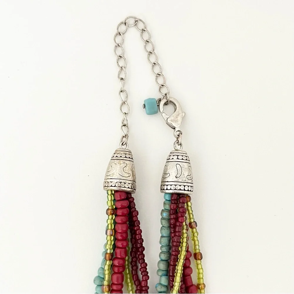 Women's Multistrand Beaded Necklace in Turquoise Browns Boho Summer Colorful